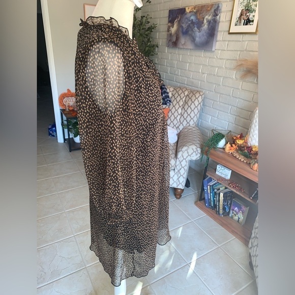 Zara Size Small Brown Speckled Ruffle Neckline Mini Dress - Picture 3 of 7